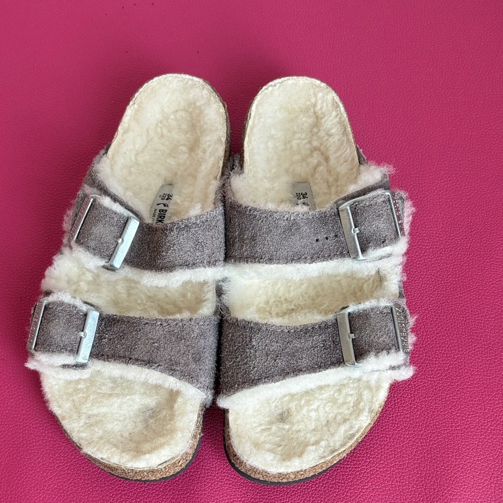 Birkenstock Faux Shearling Double Strap Slide Sandals